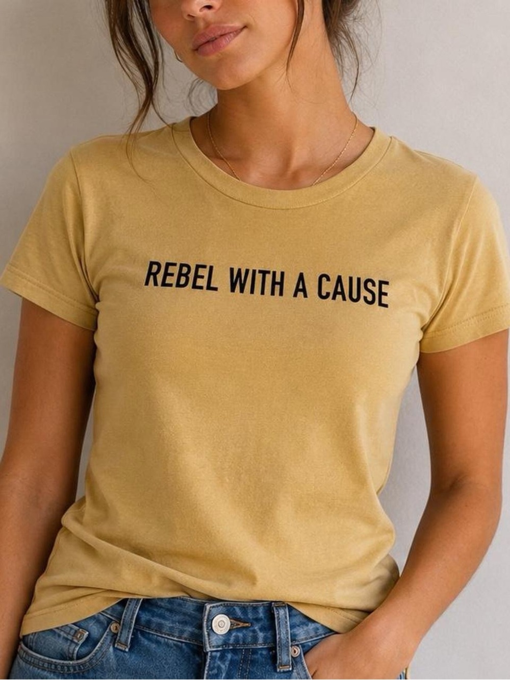 Forever 21 "Rebel With A Cause" Graphic Tee - Mustard Yellow (S)